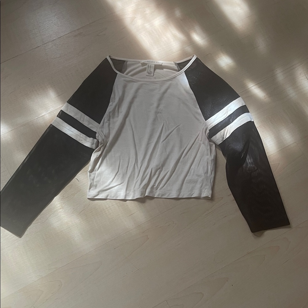 Black and White Long Sleeve Women's Crop Top